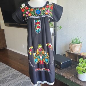 Floral Embroidered Black Kids Dress